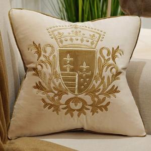 Avigers 20 x 20 Inch Embroidery Velvet Cushion Cover Shield Luxury European Pillow Case Pillowcase Home Decorative for Sofa Chair Bedroom Throw Pillow, Beige