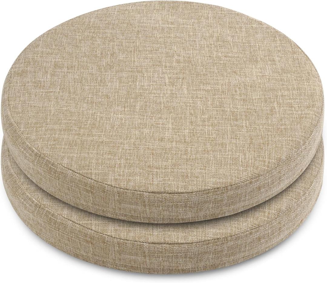 ELFJOY Round Chair Cushions for Dining Chairs Non Slip High-Resilience Foam Chair Pads 2" Thick Seat Cushions for Kitchen Chairs Set of 2 16" Beige