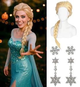 Swooflia White Braid Wig for Women & Cosplay Accessories - Convenient Set Includes Adjustable Wig Cap, Earings, Hair Clips, Cosplay Wig for Halloween, Costume, Party and Daily Use 