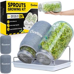 2000ml(68oz) Seed Sprouting Mason Jar Kit with Stand, Drain Tray, Screen Lids, Blackout Sleeves, Good Ventilation & Drainage Capacity, Growing Fresh Organic Mung Beans, Broccoli & Microgreens