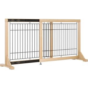 YOCAN Adjustable Freestanding Dog Gate for Doors & Stairs, 23.6" Tall, 23.645.3" Wide, Wood & Metal Pet Gate, No Drill Pressure Mount, Indoor Safety Barrier (Black/Natural)