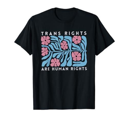 Trans Rights are Human Rights Boho Floral Transgender Pride T-Shirt, Size L