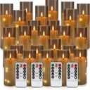 24-Pack Gray Flameless Candles with Remote Control, Battery-Powered LED Candles with Embedded Star String Lights & Realistic Flickering Flame. with Timer for Christmas, Home, Wedding, Fireplace Mantle