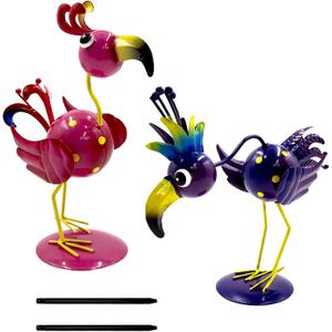 Whimsical Metal Bird Garden Statues Set of 2, Colorful Outdoor Yard Art with Stakes, Weather-Resistant Metal Bird Figurines for Garden Lawn Patio Decor, Cute Garden Gift (2pack-pink & Purple)