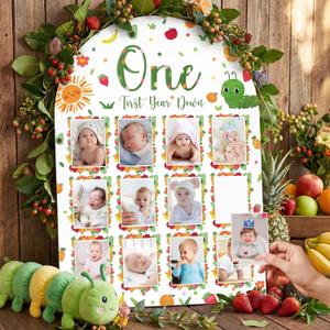 Mifoci Caterpillar Birthday Party First Year Down Photo Board Wooden One Year Birthday Decorations Photo Board 12 Monthly Milestone Picture Frame for One Caterpillar Party Gift Keepsake Supply