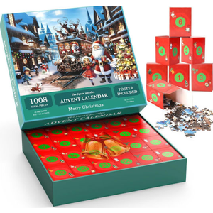 Becko US Christmas Puzzle Advent Calendar 2025 Puzzles for Adults, 1008 Pieces Jigsaw Puzzles, 24 Days Countdown to Christmas Thanksgiving Holidays, Xmas Puzzle as Decorations