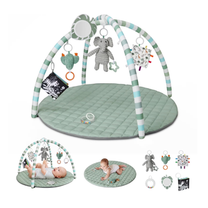Blissful Diary Baby Play Gym Mat, Play Mat Activity Mat with 6 Detachable Toys for Stage-Based Sensory & Motor Skill Development, Easy to Install & Clean, Baby Essentials Gift, Sage Green