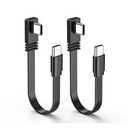 2PCS Right Angle Type-C to C Extension cord, USB C Male to Male cable,100W Flat Flexible Charging & Data Sync Cord for CarPlay, Compatible with iPhone 16/15 & All Type-C Devices (8inch/20cm, Black)