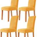 Deisy Dee Velvet Stretch Dining Room Chair Covers Colorful and Washable Parson Chair Slipcovers Stretchable Removable Furniture Protectors (4, Yellow)