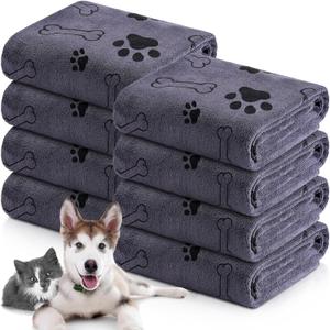 Chumia 8 Pcs Dog Towels for Drying Dogs Cats Pet Towels Bulk Puppy Microfiber Quick Drying Paw Bath Bathing Supplies Absorbent for Medium Pets(Gray,55 x 28 Inch)