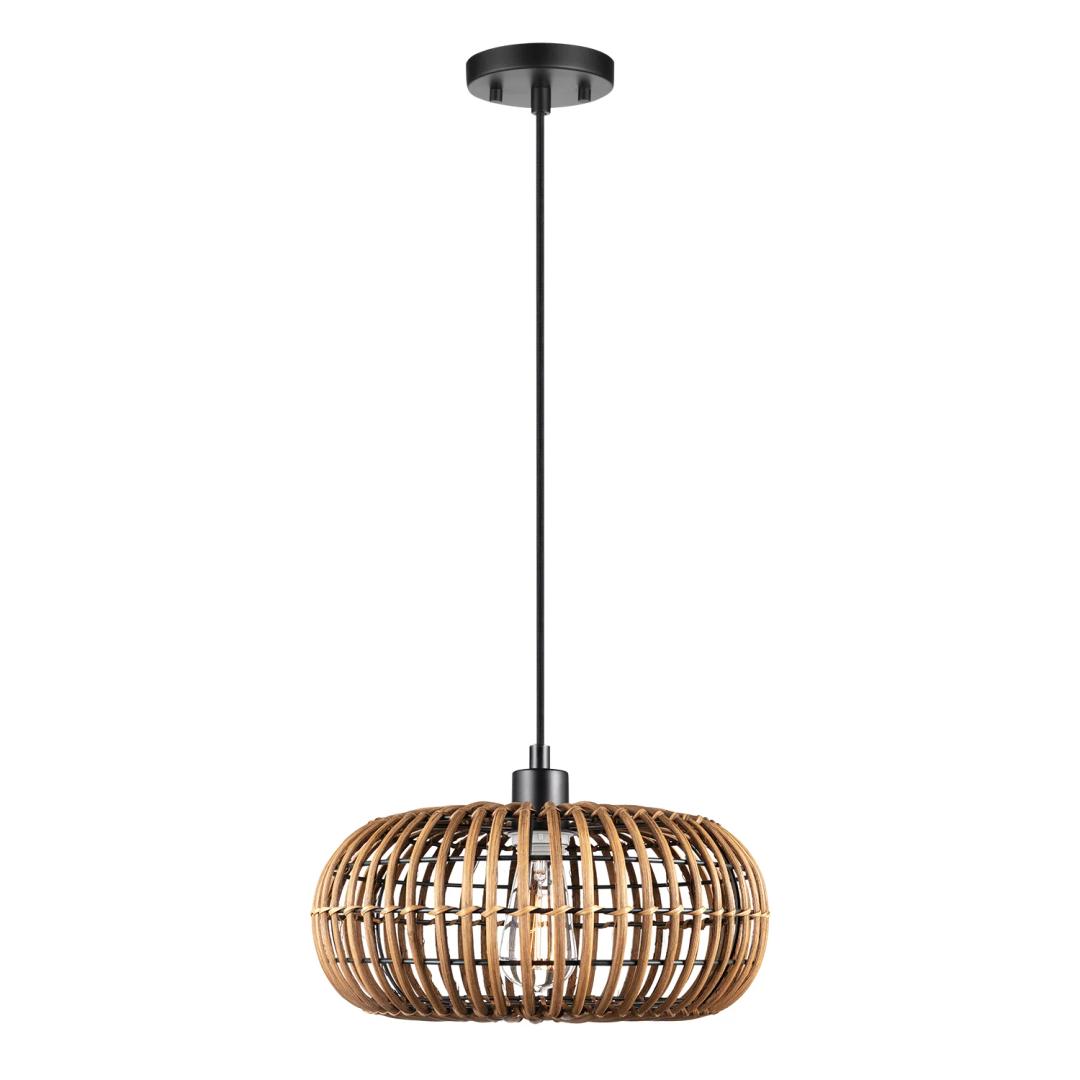 GLOBE Electric 65939 Fitz 1-Light Plug-in or Hardwire Pendant Lighting, Rattan Shade, White Socket