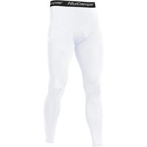 NuCamper Men's Compression Pants Cool Dry Tights Brethable Leggings Athletic Base Layer Bottoms for Running Basketball (White, M)