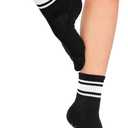 Kamo Fitness Pilates Socks with Grips for Women - Non-Slip Yoga, Barre Grip Sock - Grippy Cotton Crew Socks for Yoga, Ballet (Black & Ivory Contrast)