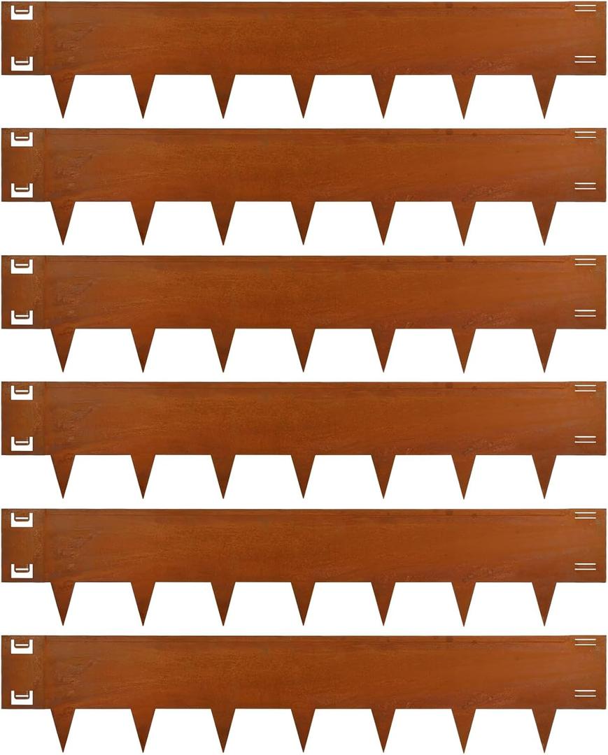 Corten Steel Landscape Lawn Edging, 40" L x 8" H, 6 Pack Metal Landscape Edging (180 Degree Bend, Rusted)