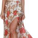 Fashionme Women Spaghetti Strap Midi Satin Dresses Tie Front Backless Slit Cutout Dress Semi-Formal/Casual Flowy Lightweight,  X-Large