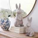 Set of 2 Rustic Easter Bunny Decorations 9.7'' 8'' Farmhouse Spring Easter Bunny Figurines Decoration for Table Vintage Beige Resin Rabbit Statues for Home Indoor Outdoor Decor