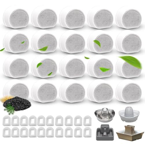 15 Pcs Replacement Carbon Charcoal Filters Dog and Cat Water Fountain Compatible with Multiple Pet Fountains (15Carbon Filters+ 15 Sponges)