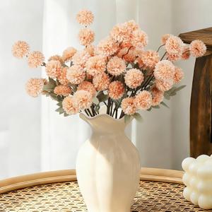 INQCMY Artificial Flowers 12pcs Ball Chrysanthemums for Weddings Silk with Stemsdiy Champagne Bouquets Indoor and Outdoor Decoration Kitchen Table Decor (Light Orange)