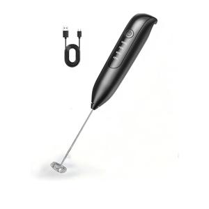 Electric Milk Frother Handheld: Rechargeable - LED Digital Display, Bare-Bones Version - Blackish Purple