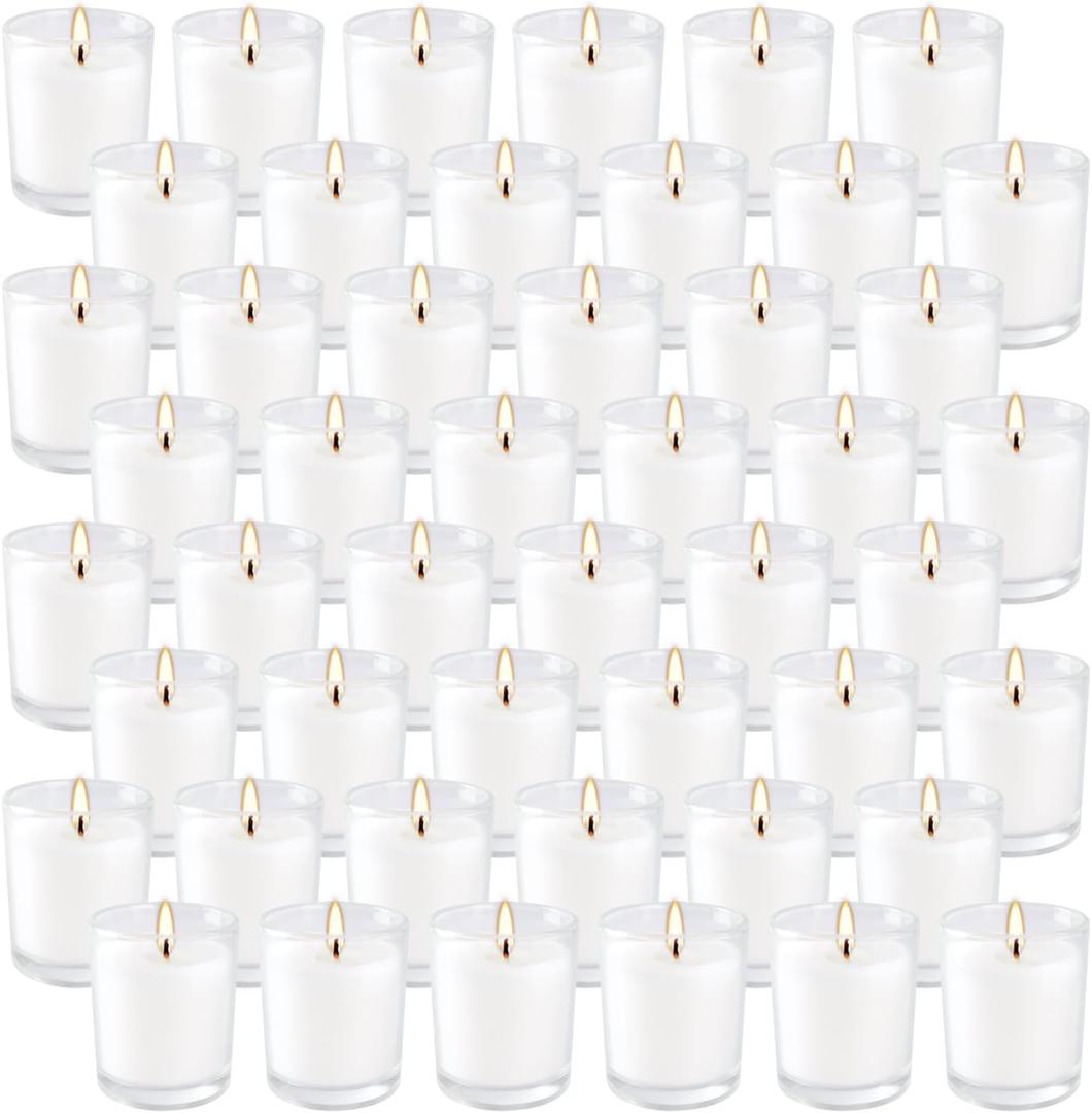 48 Pack Warm White Unscented Clear Glass Filled Votive Candles. Hand Poured Wax Candle Ideal Gifts for Aromatherapy Spa Weddings Birthdays Holidays Party.