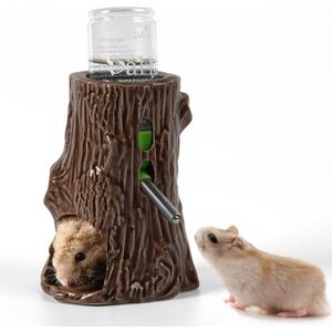 Hamster Water Bottle for Glass Tank, 3-in-1 Adjustable 80ML Gerbil Water Bottle with Stand Holder, Chew Proof Ceramic Water Dispenser for Dwarf Syrian Hamster Mice Rat