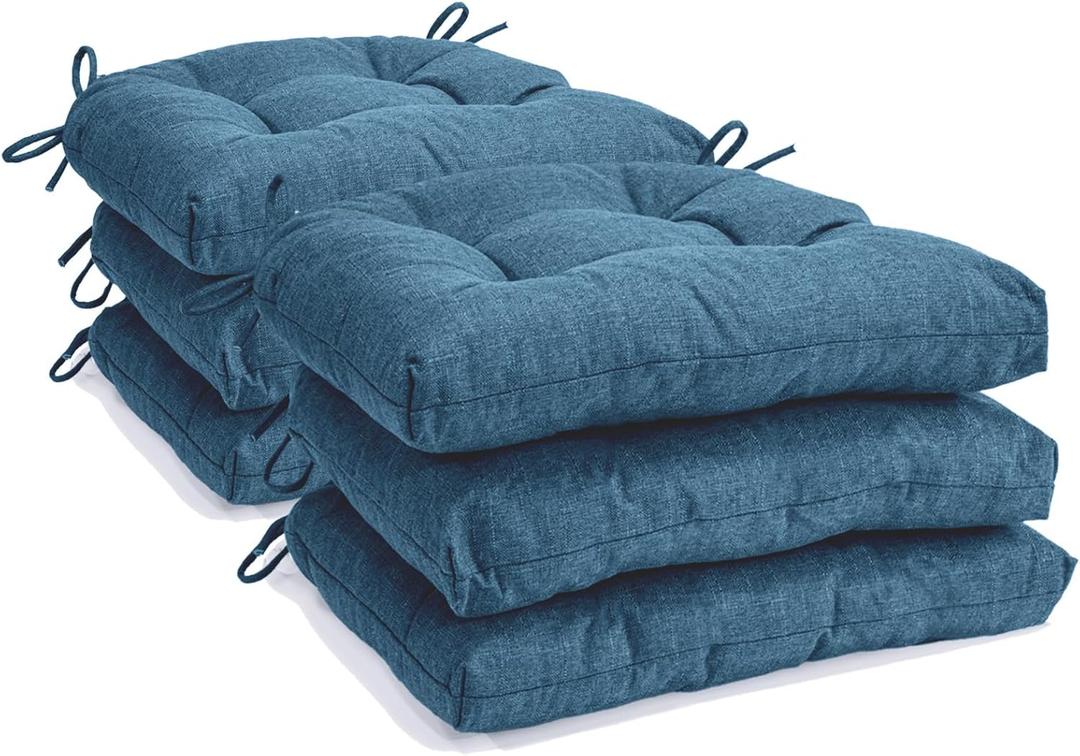 Chair Cushions for Dining Chairs Set of 6, Non Slip Indoor Kitchen Chair Cushions with Ties, Tufted Memory Foam Seat Chair Pads, 17" x 16" x 3", Blue