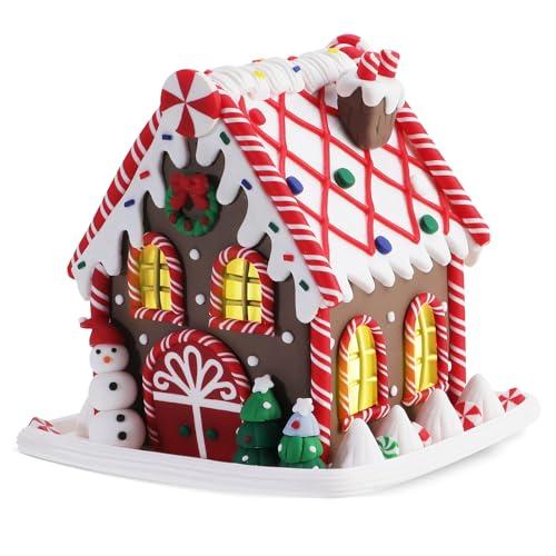Tobiwibby Gingerbread Christmas Decorations, 5 Inch Gingerbread House,Battery Powered Christmas Cottage LED Gingerbread House Decorations, Desktop Decor, Home Ornaments Christmas Decor Indoor