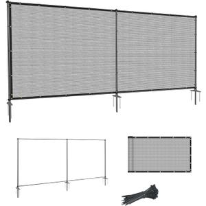 SunnyRoyal 5' x 12' Privacy Fence Screen Panel with Iron Poles Freestanding No Dig Heavy Duty Windscreen Mesh Fabric Temporary Dog Fencing for Outdoor Backyard Patio Garden (Light Gray)