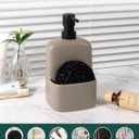 BosilunLife Dish Soap Dispenser - Matte Silver Grey Ceramic Kitchen Soap Dispenser with Sponge Holder Matte Ceramic Soap Daddy Dispenser 20oz for Kitchen Soap Pump and Sponges Caddy