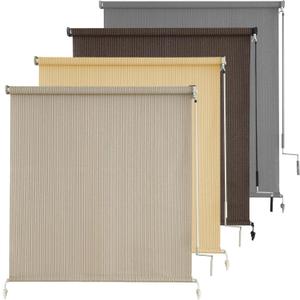 AOSKY Outdoor Roller Shades for Porch Privacy, Cordless Patio Roll Up Blinds with Spliced Pole Design, UV Blocking for Deck, Balcony, Backyard (60x96 Inch, Sesame)