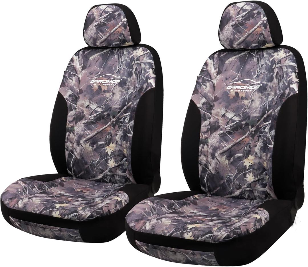 CAROMOP Premium Camo Front Seat Covers Waterproof Wear Resistant Neoprene & Oxford Fabric, Airbag Compatible, Universal Fit for Cars, Vans, Trucks & SUV