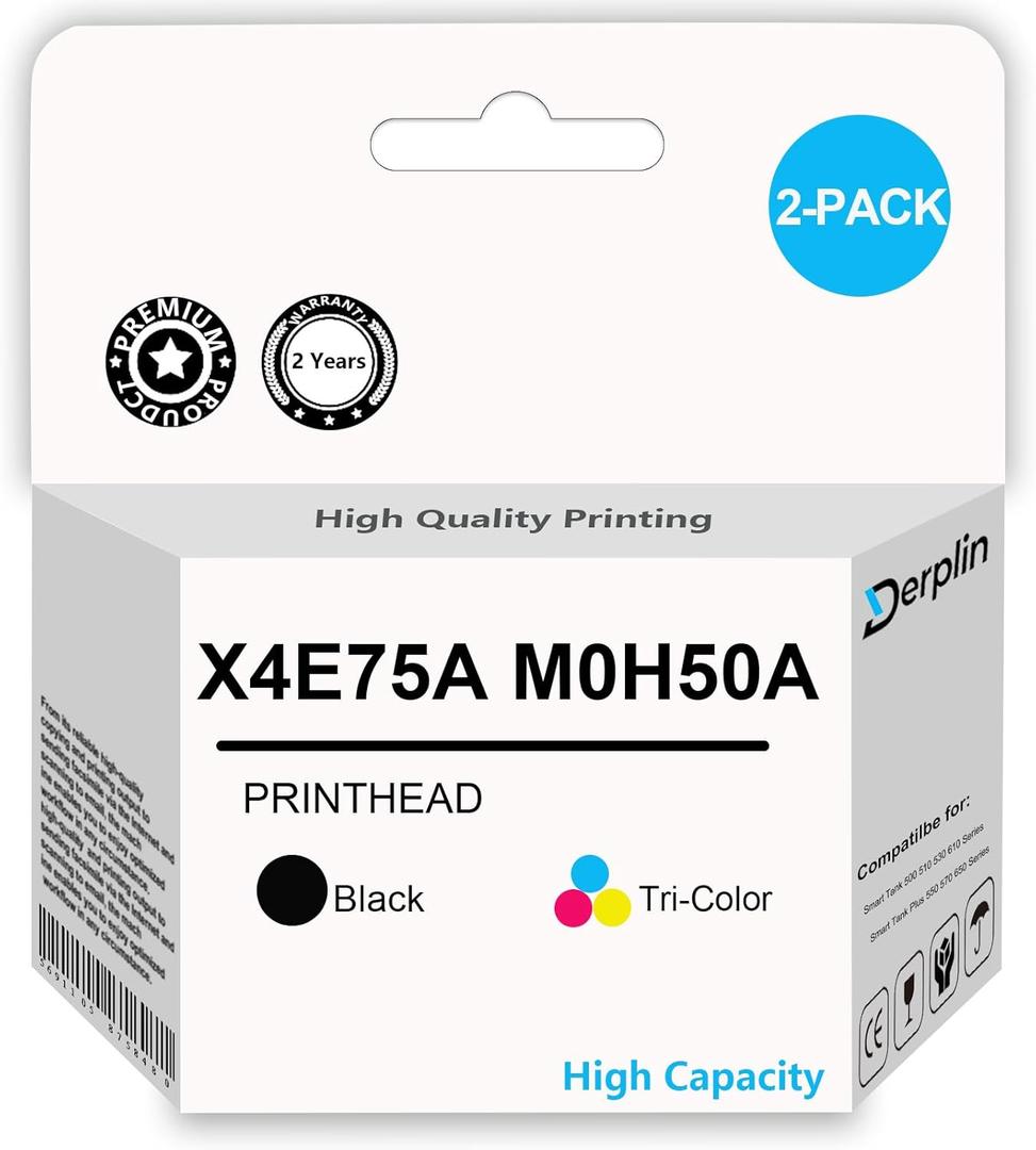 Smart Tank Plus 651 Printhead X4E75A M0H50A Print Head Use for Smart Tank 500 510 530 610 Series Smart Tank Plus 550 570 650 Series (1 Black 1 Tri-Color)