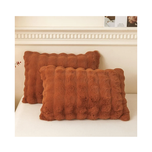 LIFEREVO 2 Pieces Fluffy Faux Rabbit Fur Pillow Cases, Luxury Soft Plush Shaggy Bubble Pillowcases Standard Size with Zipper, Furry Fuzzy Long Pillow Shams Adult Girls Kids Teens 20x26, Burnt Orange
