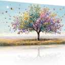 SERIMINO Large Wall Art, Tree of Life Wall Art, Modern Art Wall Decor, Landscape Tree Painting Canvas Prints, Colorful Pictures for Living Room Bedroom Hallway Office House Decorations 24"x48" (Plains Dream Tree)