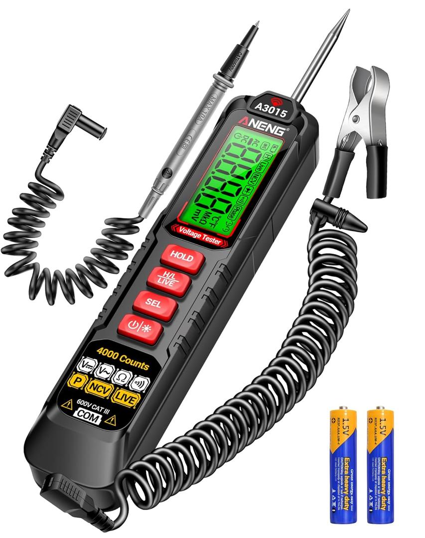 ANENG 0.5V-600V Multimeter,AC/DC Automotive Test Light,Buzzer Circuit Tester with Sharp Probe,Polarity Indicator Light, Continuity Voltage Fuse Tester Pen with Alligator Clip for Sedan, SUV, RV, Truck