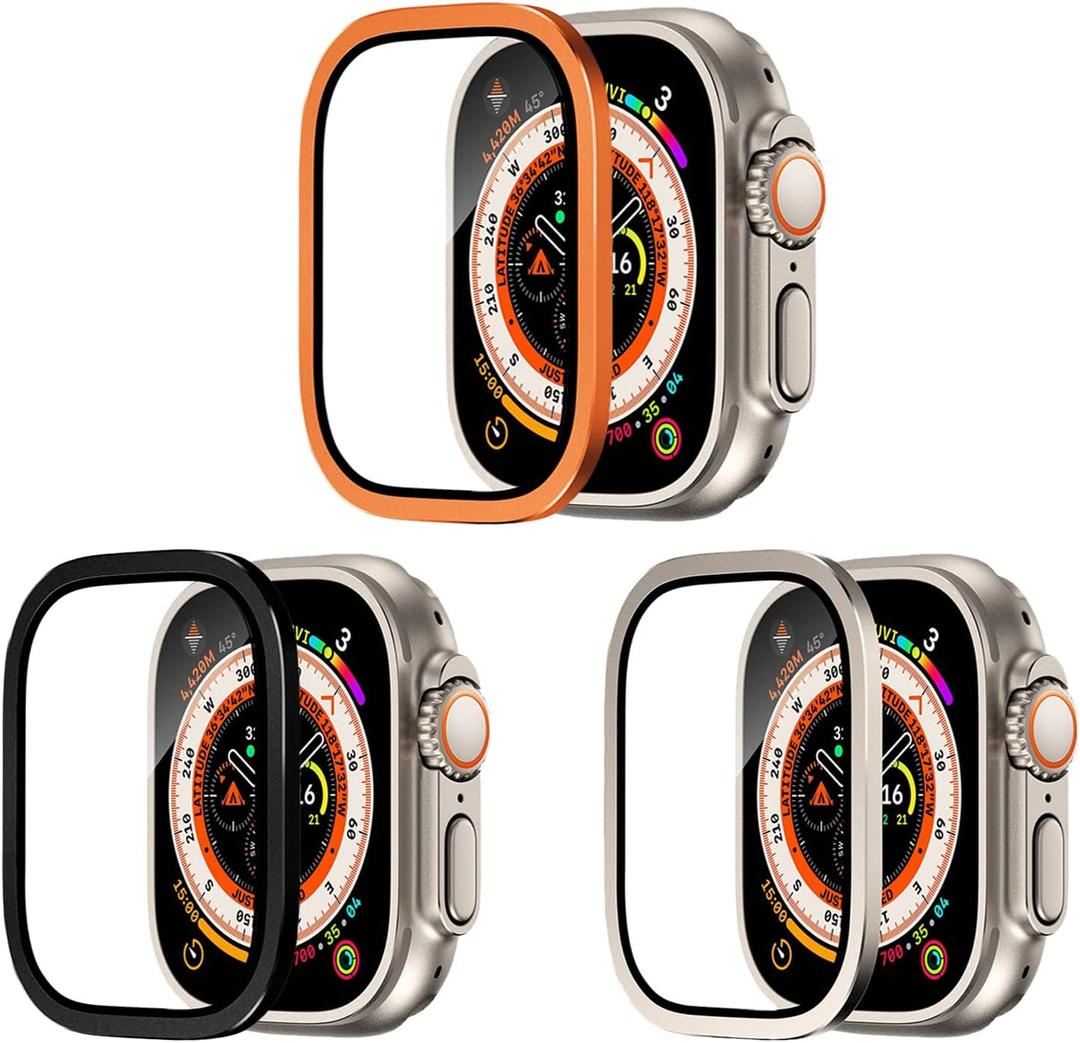9H Tempered Glass + Titanium Alloy Screen Protector Compatible with Apple Watch Ultra/Ultra 2 49mm Touch Sensitive Lightweight Protective Glass Film Anti-Scratch Waterproof Protector (3pack)