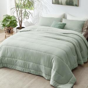 Bedsure King Comforter Set - Cooling and Warm Bed Set, Sage Green Reversible Bedding for All Season, 3 Pieces, 1 King Size Comforter (102"x90") and 2 Pillow Cases (20"x36")