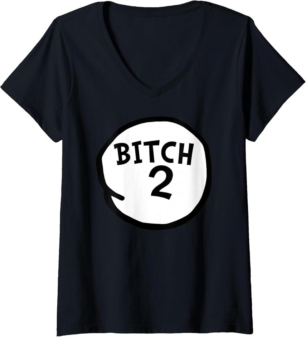 Women's Bitch 2 tee Funny Bitch Two Group Matching V-Neck T-Shirt (X-Large, Black)