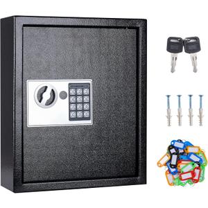UMEKEN Key Box Wall Mount 40 Position Valet Digital Car Key Cabinet Lock Box with Code, Electronic Vehicle Key Holder Lockbox with Key Tags, Key Organizer Locker Box, Black, 12" x 3.94" x 14.29"
