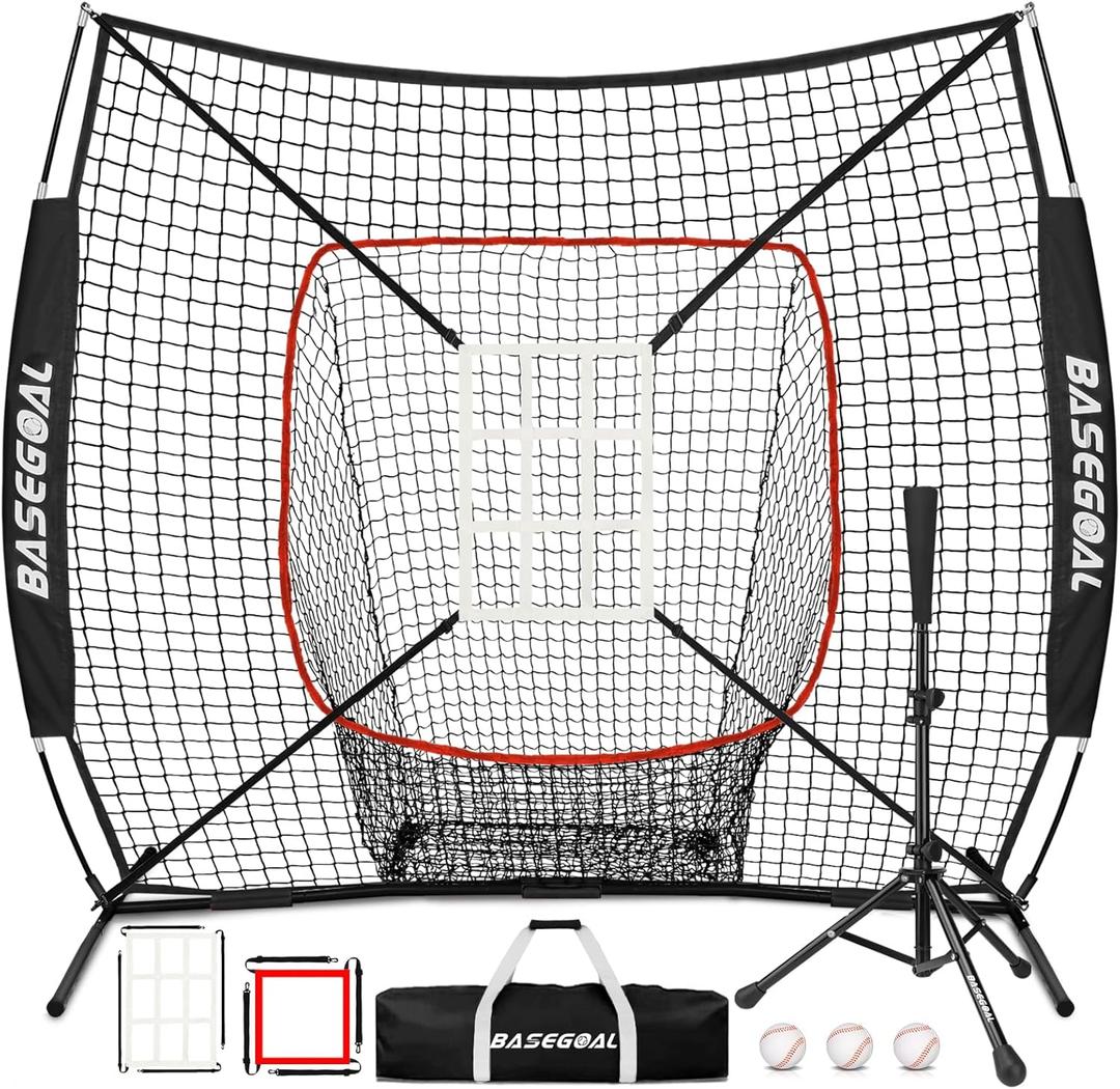 BaseGoal 6'6' Baseball Softball Practice Net, Baseball Backstop, for Hitting, Pitching, Batting, Catching with Bow Frame, Bonus Strike Zone, Target