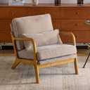 Karl home Mid Century Modern Accent Chair with Lumbar Pillow & Oak Arms  Plush Chenille Living Room Chair for Bedroom, Lounge (Khaki)