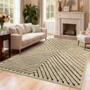 ROYHOME 8x10 Large Area Rug for Living Room Washable Non Slip Bedroom Rugs | Modern Stain Resistant Soft Dining Room Throw Carpet Geometric Striped Low Pile Rugs for Classroom Dorm Home Office, Tan