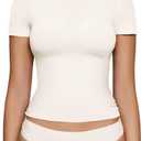 OEAK Womens T-Shirts Short Sleeve Shirts Crew Neck Basic Tees Soft Smoothing Seamless Tshirts Slim Fit Going Out Trendy Tops (White, M)