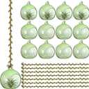 13 Pcs 3.15'' Hanging Glass Candle Holder with Burlap Leaf Ribbon, Glass Orbs Air Plants Tea Light Candle Holders, Globe Plant Terrariums for Decor Indoor Outdoor Garden DIY (Green)