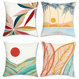 Bonhause Tropical Pillow Covers 18x18 Set of 4 Beach Palm Tree Boho Decorative Throw Pillow Cases Soft Velvet Outdoor Pillow Covers for Patio Sofa Couch Bedroom Home Decor