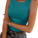 ANRABESS Womens Sleeveless High Neck Tank Tops Fashion Summer Casual Basic Slim Fit Ribbed Racerback Top Shirt Clothes, Teal Large