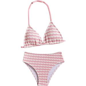 RoseSeek Girl's Tie Dye Smocked 2 Piece Swimwear Sets Backless Halter Bikini Cute Brief Bathing Suit, 11Y