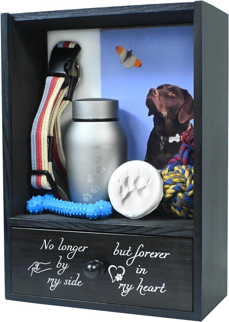 Pet Memorial Shadow Box Keepsake 9.3x13 Dog Memorial Gifts for Loss of Dog Death Sympathy and Remembrance Gift Large Pet Memorial Picture Frame Display Case with Deep Drawer
