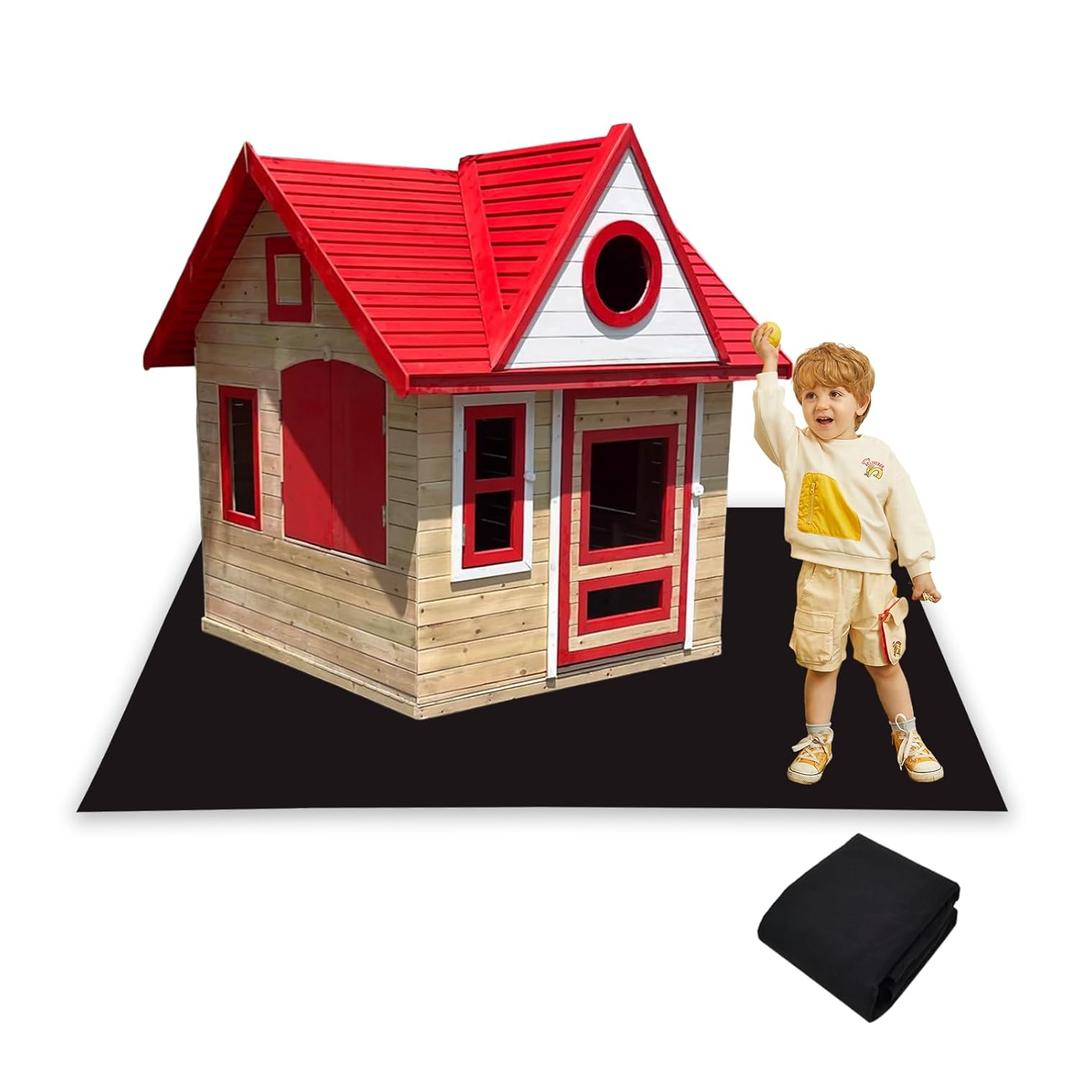 Outdoor Playhouse Mat, 71'' x 55'' Extra Large Non Slip Felt Play Mat with Waterproof Backing, Soft Durable Activity Rug for Kids Playhouse Floor, Indoor Outdoor Use, Portable & Washable (Black)