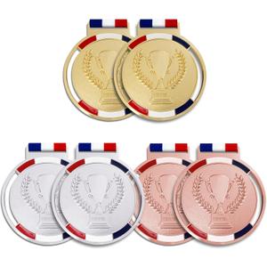 6PCS Gold Silver Bronze Award Medals with Ribbon, 3'' Winner Awards Olympic Style Medal for Kids School Sports Meeting Sports Events or Celebration Souvenir